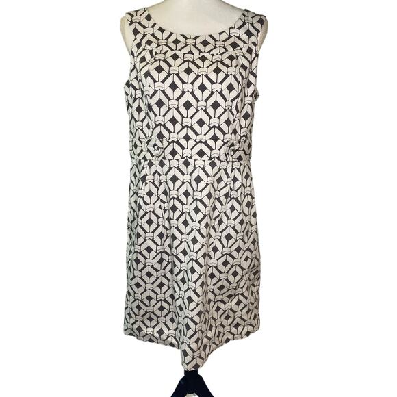 Robbie Bee Size 14 Sleeveless dress geometric print gray and white with pockets - Picture 1 of 5